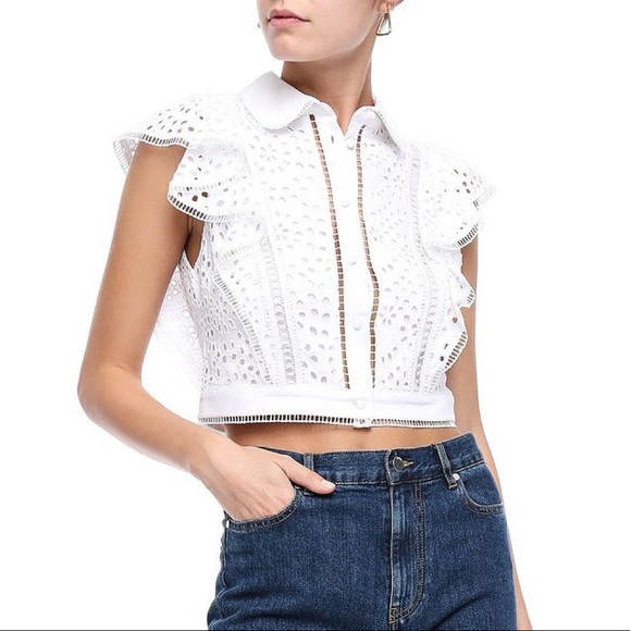 Alice + Olivia Cavan Embroidered Lace Top - Picture 1 of 5